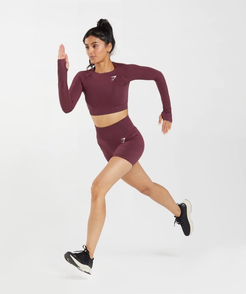 Women's Gymshark Vital Seamless 2.0 Cropped Tops Burgundy | CA 7AN036